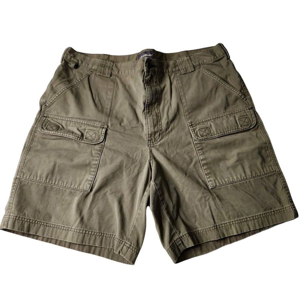 Eddie Bauer Mens Canvas Army Green Cargo Shorts Size 42
